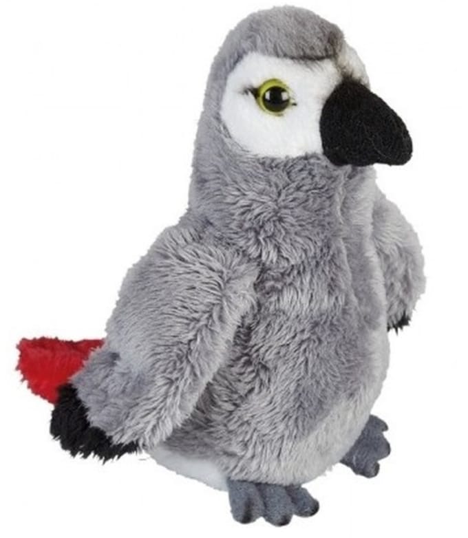 Ravensden Pluche grijze roodstaart papegaai knuffel - 15 cm - Speelgoed