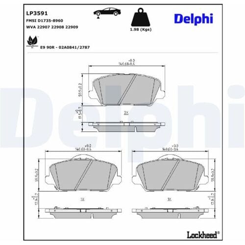 Remblokset, schijfrem DELPHI LP3591