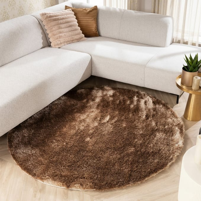 Studio Clarice Rond hoogpolig vloerkleed - Glorious Taupe - Ø 120cm