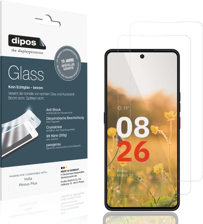 dipos – 2x Pantserfolie geschikt voor Volla Plinius Plus | 9H Screenprotector