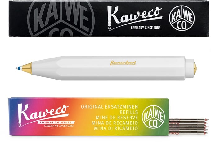 Kaweco - Balpen - Classic Sport - Wit - Met doosje Balpenvullingen MEDIUM ROOD