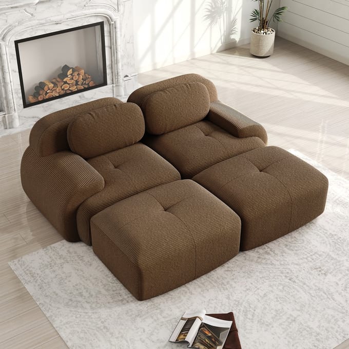 MODFU Modulaire Bank – Frameloos & antislip – Minimalistisch design – Cord bekleding – 32D hogedichtheidsschuim – Bruin