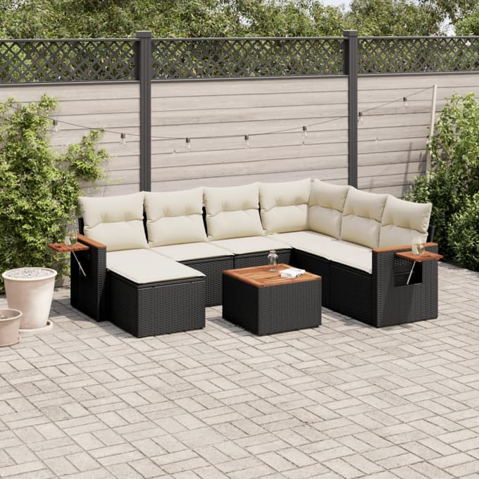 vidaXL - 8-delige - Loungeset - met - kussens - poly - rattan - zwart