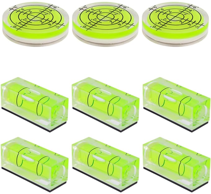 Dailygoods- Waterpas Mini - 9 Stuks - Magnetisch/Vierkant/Rond - Nivelleren - Acryl/ABS - Compact - Nivelleerinstrument