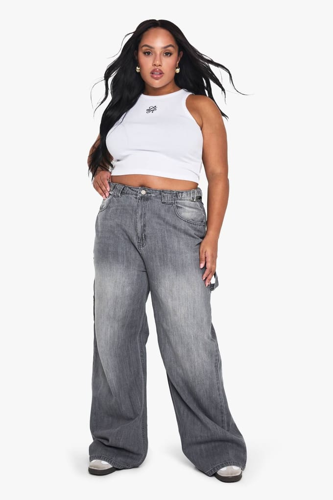 boohoo Dames De Plus Carpenter Jeans | Grijs | Maat: 16/30L