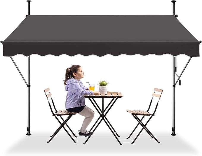 ACXIN Klemmarkies Balkonmarkies - Uitschuifbare Zonwering Handkurbel - 350x120cm Donkergrijs