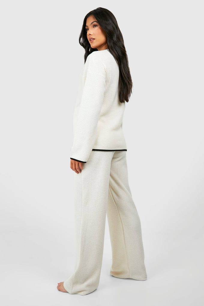 boohoo Dames Maternity Contrast Soft Rib Loungewear Set | Creme | Maat: 36