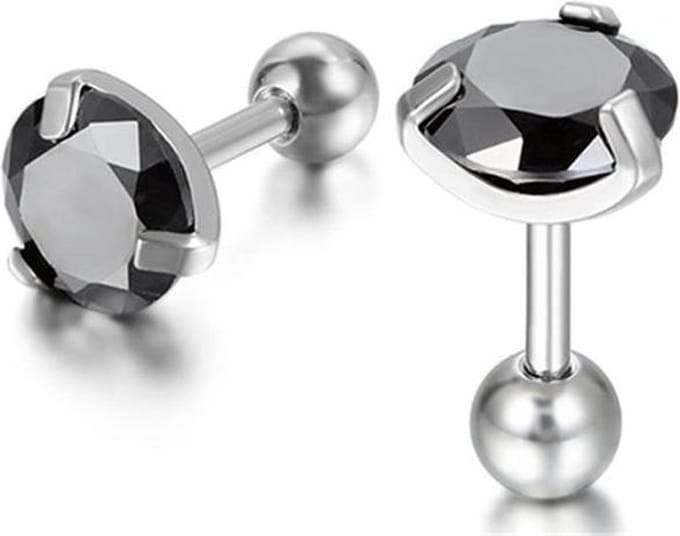 Heren oorbellen Black Royal King Crown Zilverkleurig