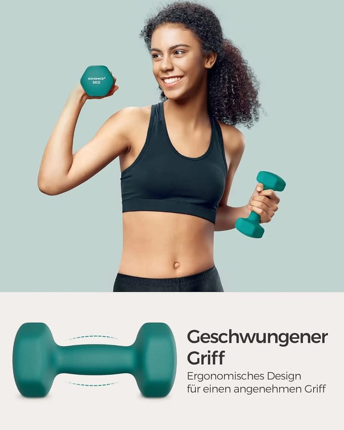 Songmics Dumbbells Set 2X3Kg Dumbbell Set Korte Dumbbells Hexagon Neopreen Coating legergroen