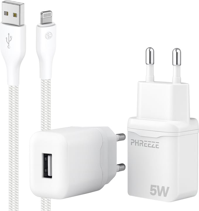 Phreeze usb oplader geschikt voor iPhone 14 13 12 11 X en iPad met Lightning kabel - 5v 1a usb power adapter