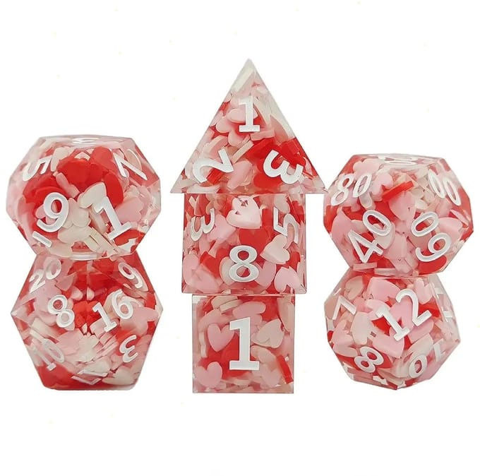 Lapi Toys - Polydice - Hart - Incl. dice bag - Resin - Roze