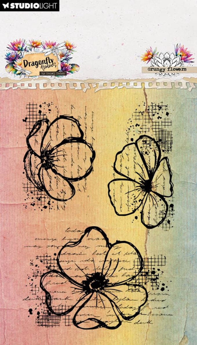 Clear stamps Grungy flowers - Dragonfly dreams nr. 908