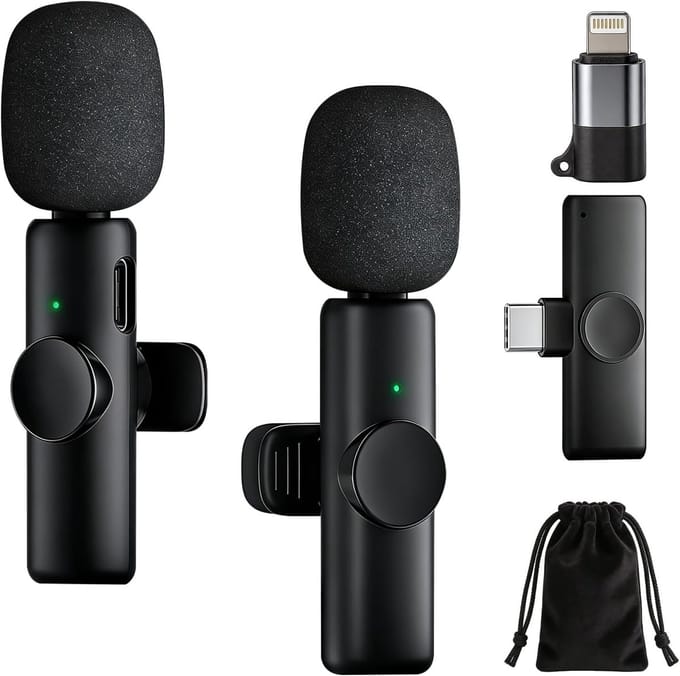 Thijox - Draadloze Lavaliermicrofoon 2 Stuks met Ruisonderdrukking, Mini-microfoon voor iPhone en Android, Plug & Play, USB-C + Lightning, Ideaal voor