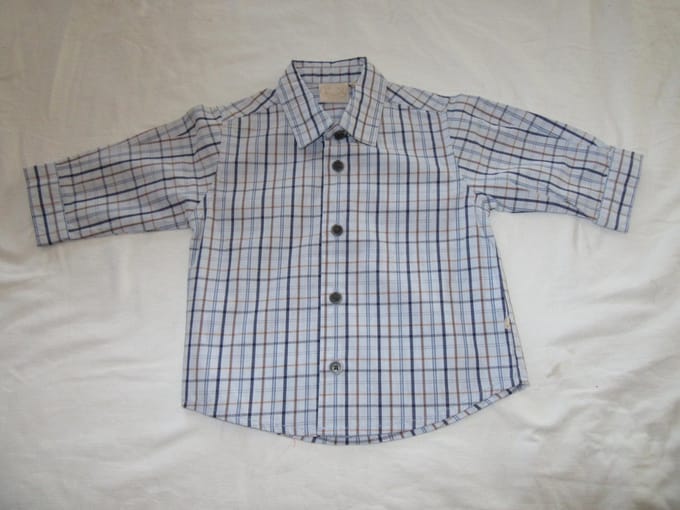 noukie's , jongens , overhemd ,lange mouw , geruit , blauw , 6 maand 68