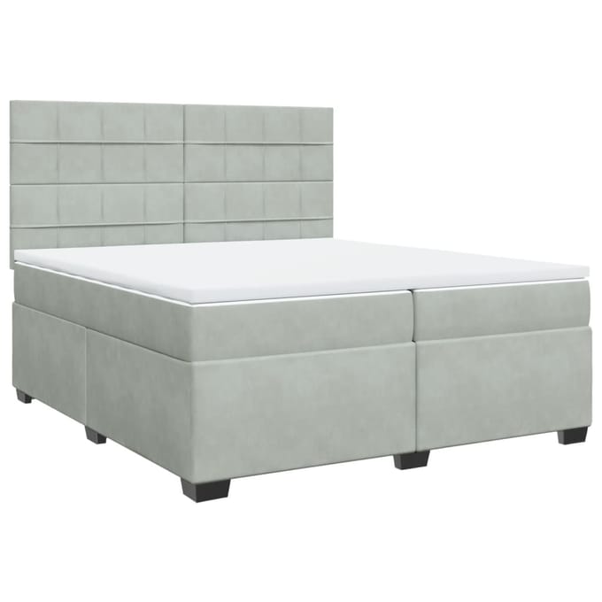 vidaXL - Boxspring - met - matras - fluweel - lichtgrijs - 200x200 - cm