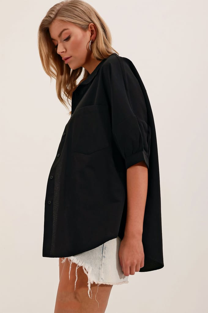 Losse Pasvorm Poplin Shirt met Pocket