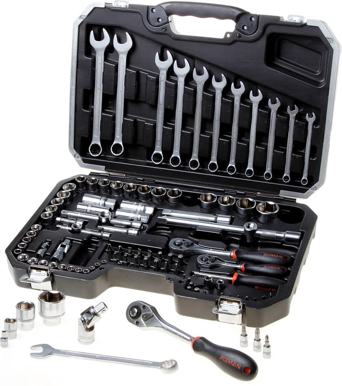 Fixman doppenset 1/4"-3/8"-1/2" 111-delig in koffer B5111M