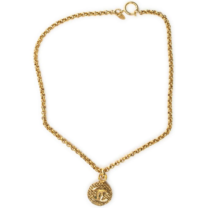 CC Quilted Round Pendant ChainNecklace  Ketting