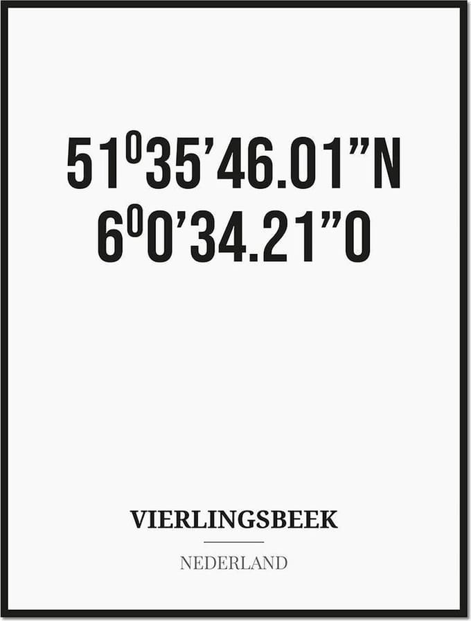 Poster/kaart VIERLINGSBEEK met coördinaten