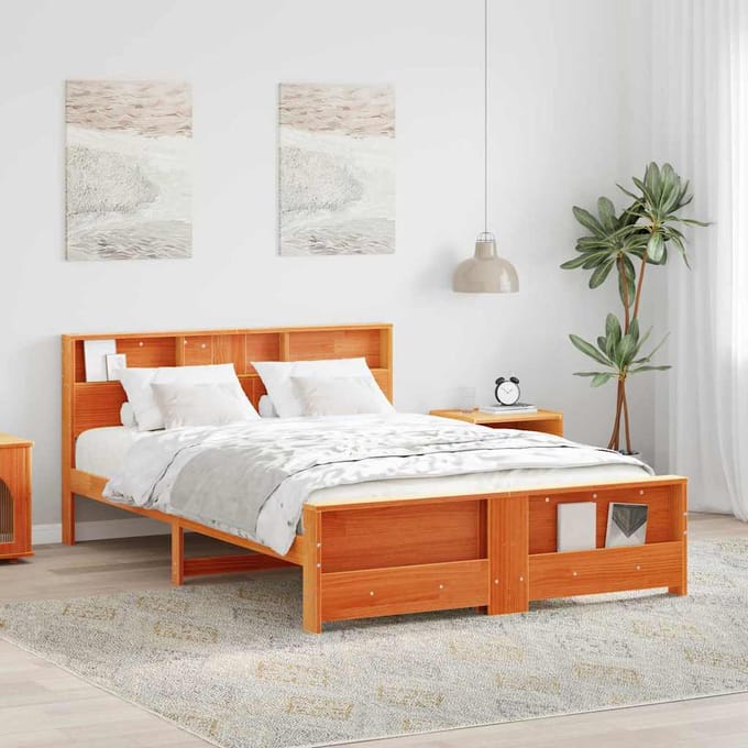 vidaXL - Bedframe - met - plank - Wasbruin - 140 - x - 200 - cm - Massief - grenenhout