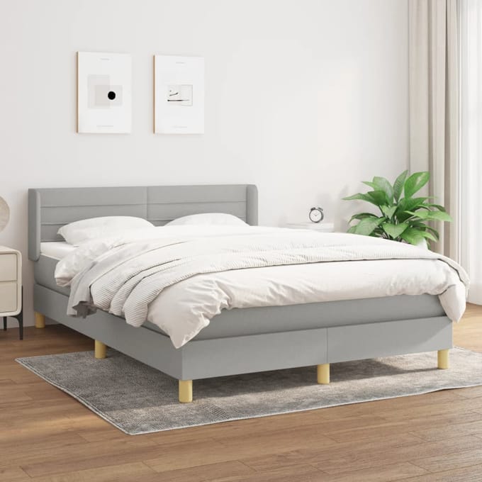 vidaXL - Boxspring - met - matras - stof - lichtgrijs - 140x190 - cm