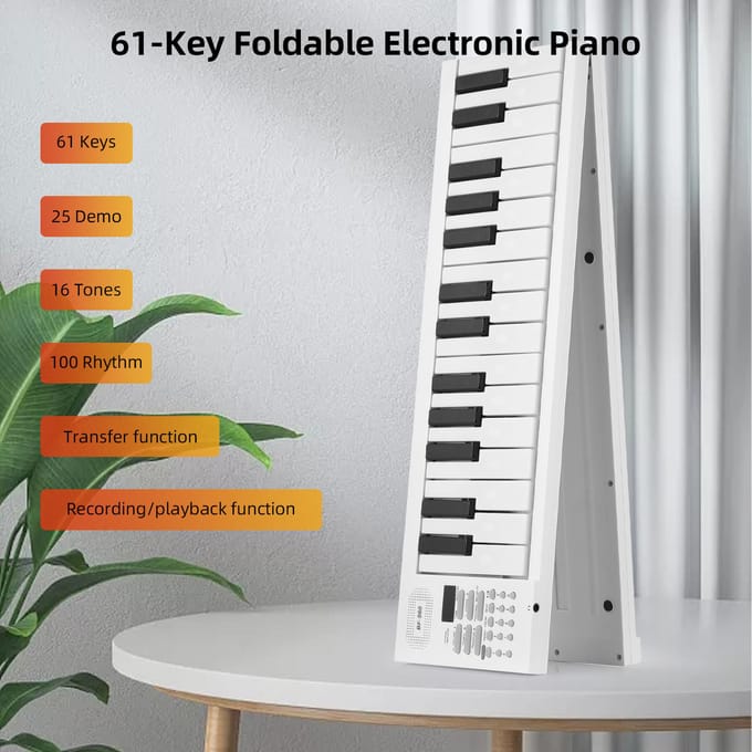 61-toetsen opvouwbare elektronische piano Multifunctioneel elektronisch pianotoetsenbord met LED-display wit