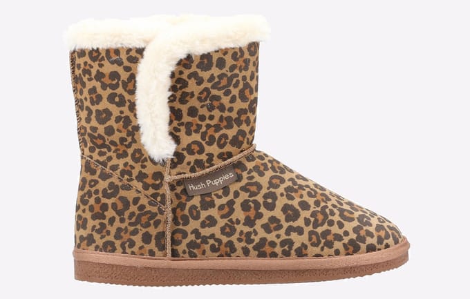 Hush Puppies Ashleigh Dames Pantoffels Met Luipaardprint Van Imitatiebont