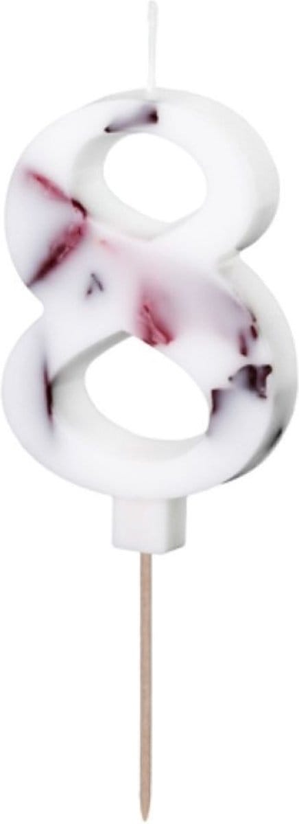 PartyDeco Cijferkaars 8 Wit met Bloemen 8cm