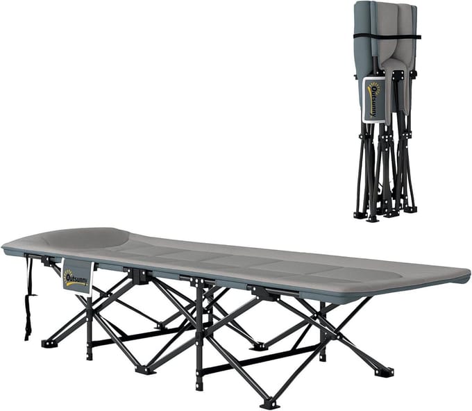 Opvouwbaar campingbed 1 persoon met kussen en zijvak - Grijs