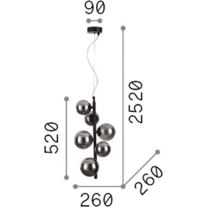 IDEAL LUX hanglamp Perlage messing/wit, hoogte 52 cm, 6-lamps