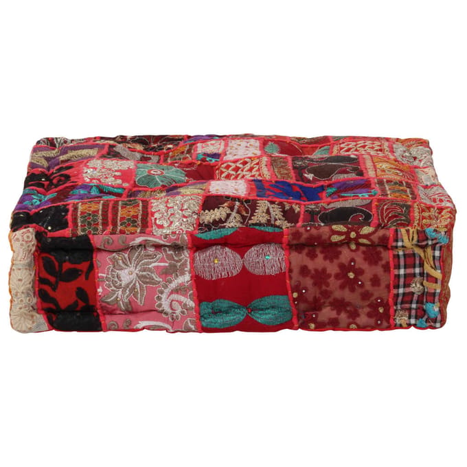 vidaXL - Poef - patchwork - vierkant - handgemaakt - 50x50x12 - cm - katoen - rood