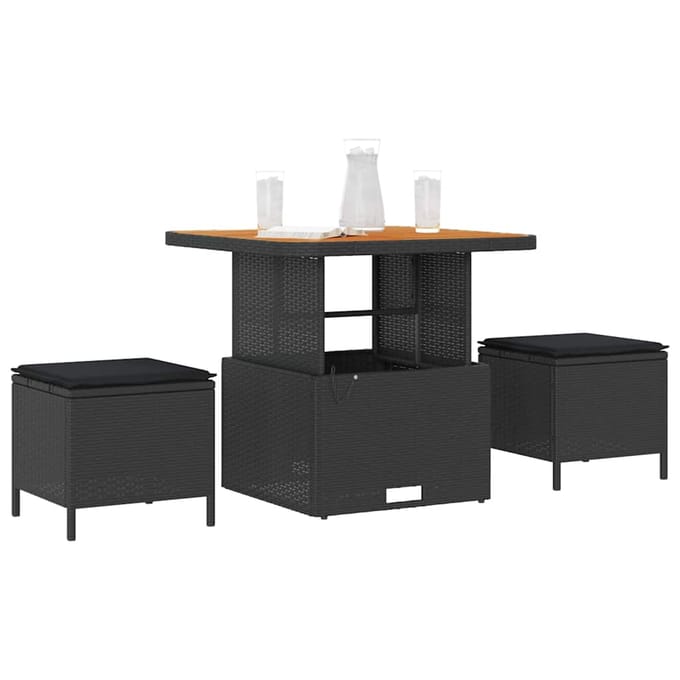 vidaXL - Tuin - Eettafel - Set - 3 - st - Zwart - poly - rattan