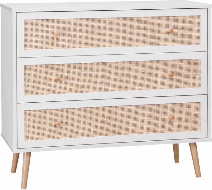 sweeek - Ladekast met 3 lades houtdecor en rotan 90cm - bohème
