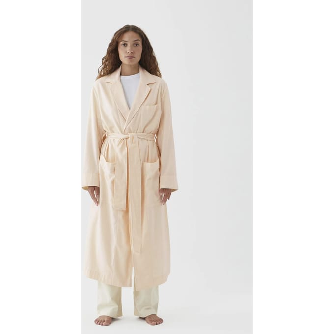 Tekla Unisex Flannel, Dressing Gown Moondust Maat: XL | Badjassen Outlet | Unisex | Ecru