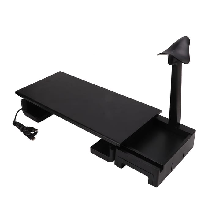 Support de moniteur ergonomique, support de bureau réglable avec chargement USB et rangement black