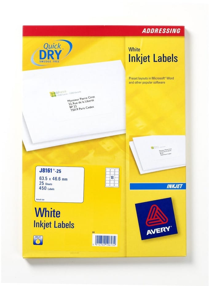 Etiket avery j8161-25 63.5x46.6mm wit 450stuks