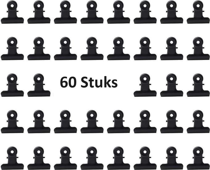 Zwarte Knijpers - Bulldog Clip - Knijpers Metaal - 60 Stuks - 30mm - SEC