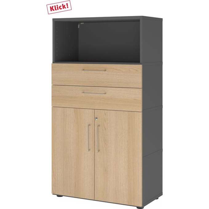 FlexWall | 4 OH | deuren + laden + kast | met verstelbare poten - Grafiet/Eiken
