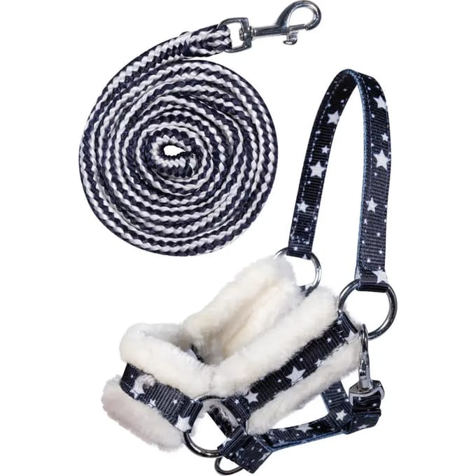 HKM - Halster en Halstertouw voor Hobby Horsing - Navy met Sterren