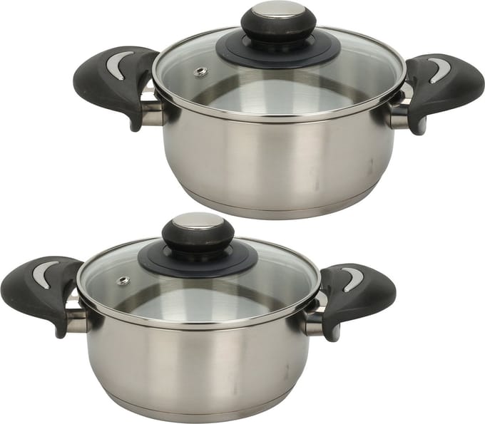 Excellent Houseware Kookpannen set - 2x - glazen deksel - RVS - 3.5 en 5.4 liter