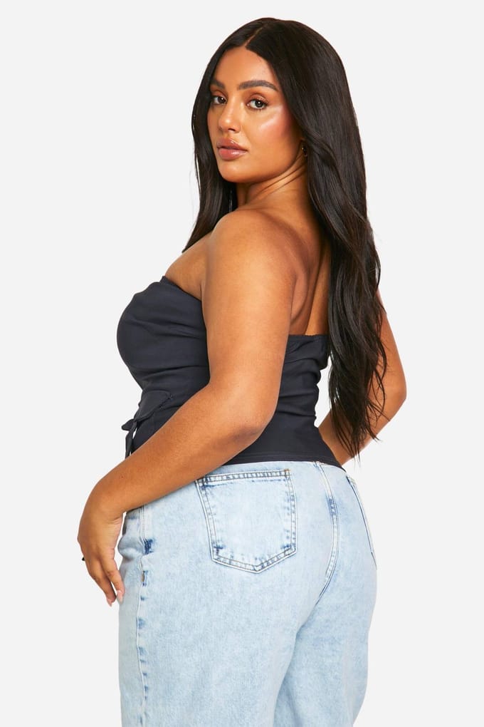boohoo Dames Plus Bandeau Zip Side Top | Grijs | Maat: 56