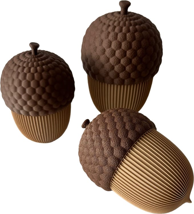 Eikel set van 3 - Bruin draaidop - Staand 15 cm - Staand 12 cm - Liggend 12 cm