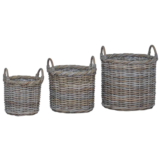 vidaXL - Plantermand - met - opslag - GENDT - 3 - st - Natuurlijk - grijs - Kubu - Rattan
