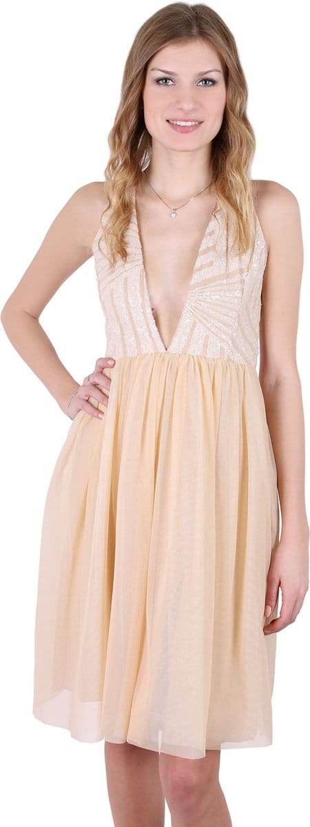 John Zack Beige midi-jurk, pailletten
