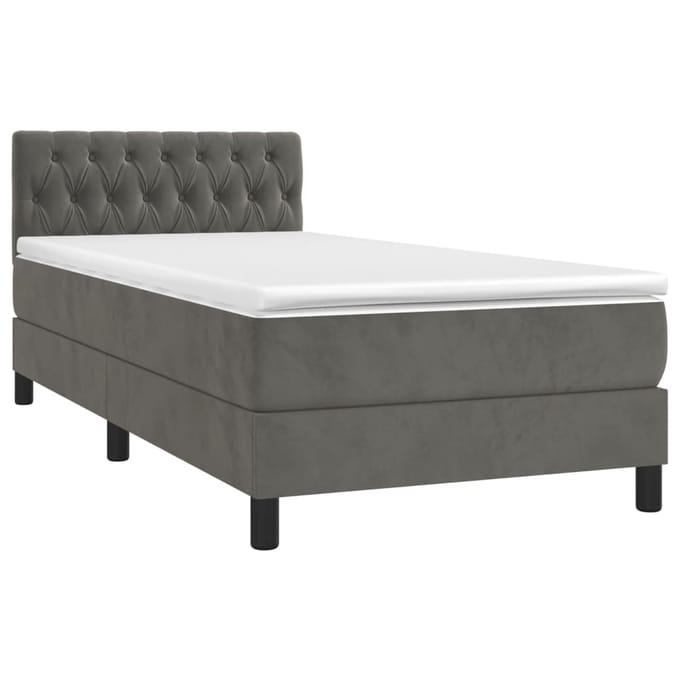 vidaXL - Boxspring - met - matras - en - LED - fluweel - donkergrijs - 90x190 - cm