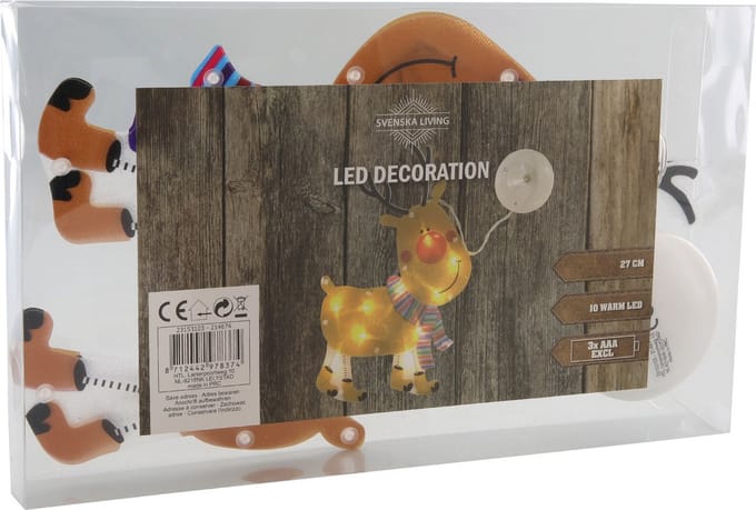 Verlichte rendier met zuignappen 27 cm raamdecoratie/raamversiering - kerstversiering