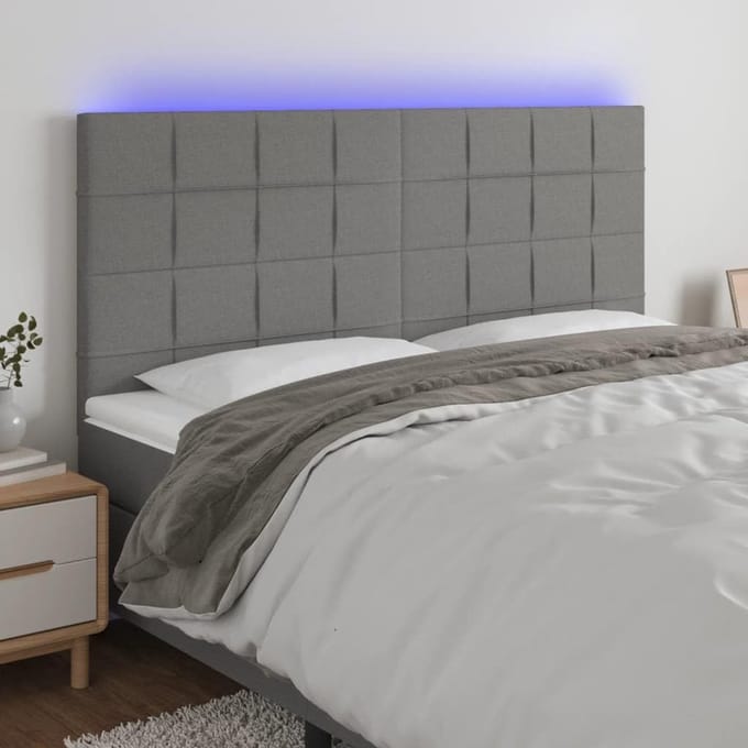 Hoofdbord met LED - Gevoerd hoofdeinde - Bed opknappen - In hoogte verstelbaar - 160 cm breed - Donkergrijs