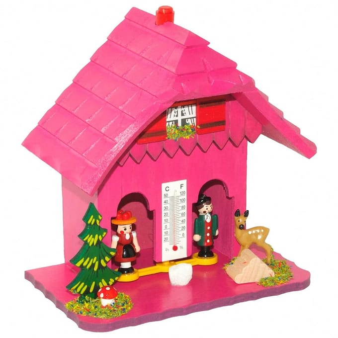 Houten Weerhuisje met Thermometer in Roze