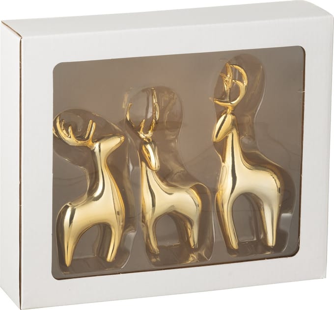 J-Line decoratie Rendier Galvanisch - polyresin - goud - 3 stuks