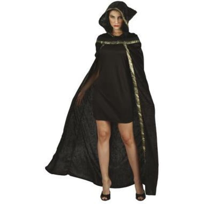 Kostuum vrouw Cape zwart met geborduurde rand one size Feestkleding